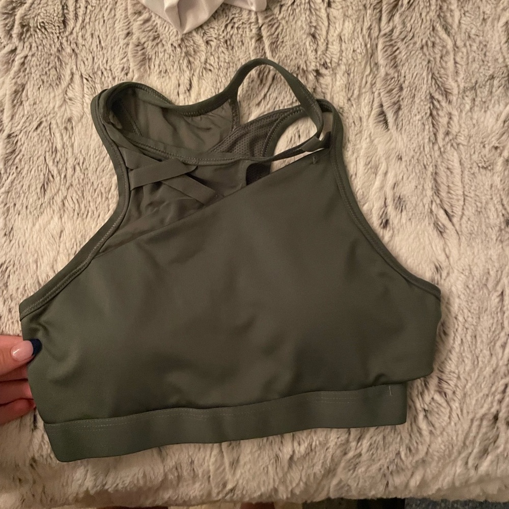 nike army green sports bra